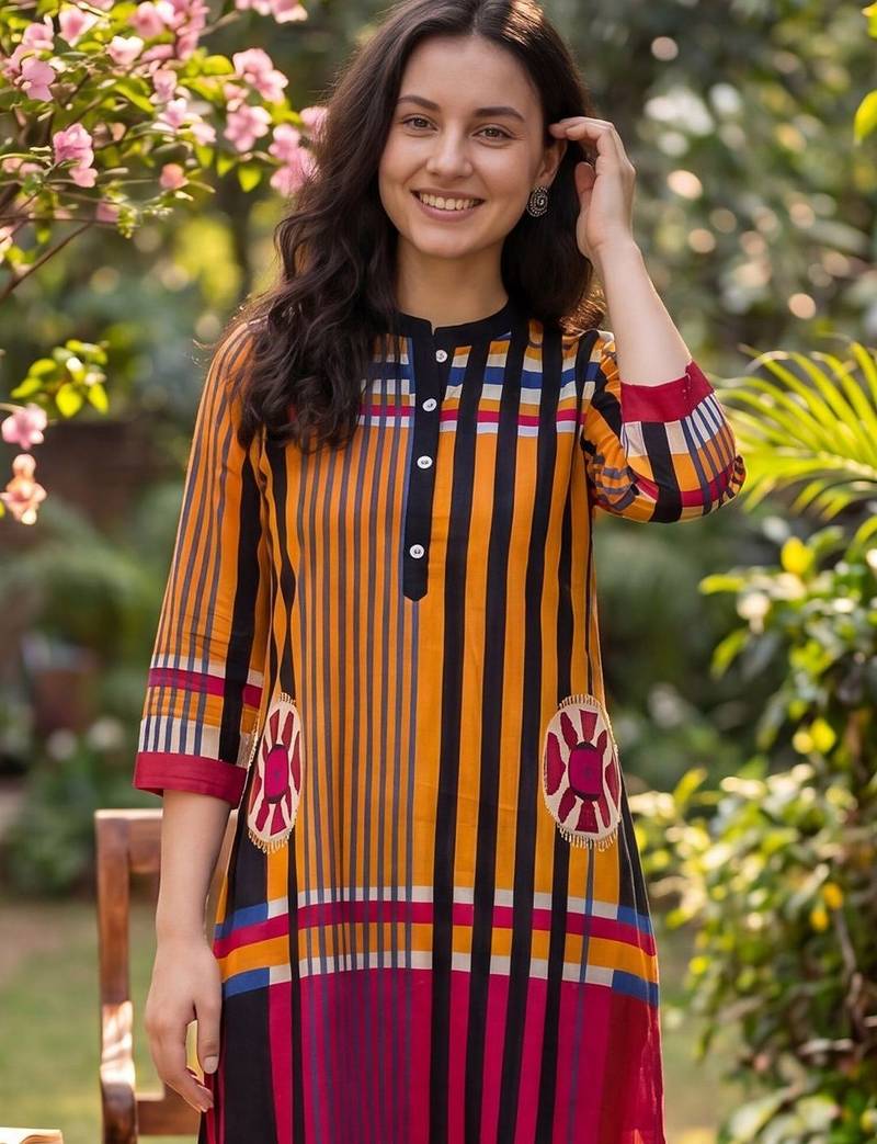 Women Printed Cotton Kurta with Trousers