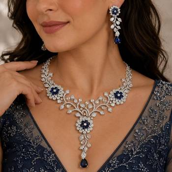 sapphire blue marquise cubic zirconia floral bridal jewellery set 1