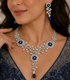 sapphire blue marquise cubic zirconia floral bridal jewellery set