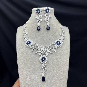 sapphire blue marquise cubic zirconia floral bridal jewellery set 2