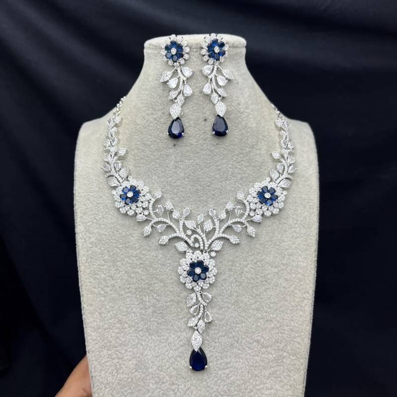 sapphire blue marquise cubic zirconia floral bridal jewellery set