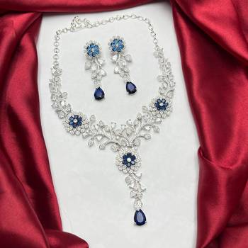 sapphire blue marquise cubic zirconia floral bridal jewellery set 3