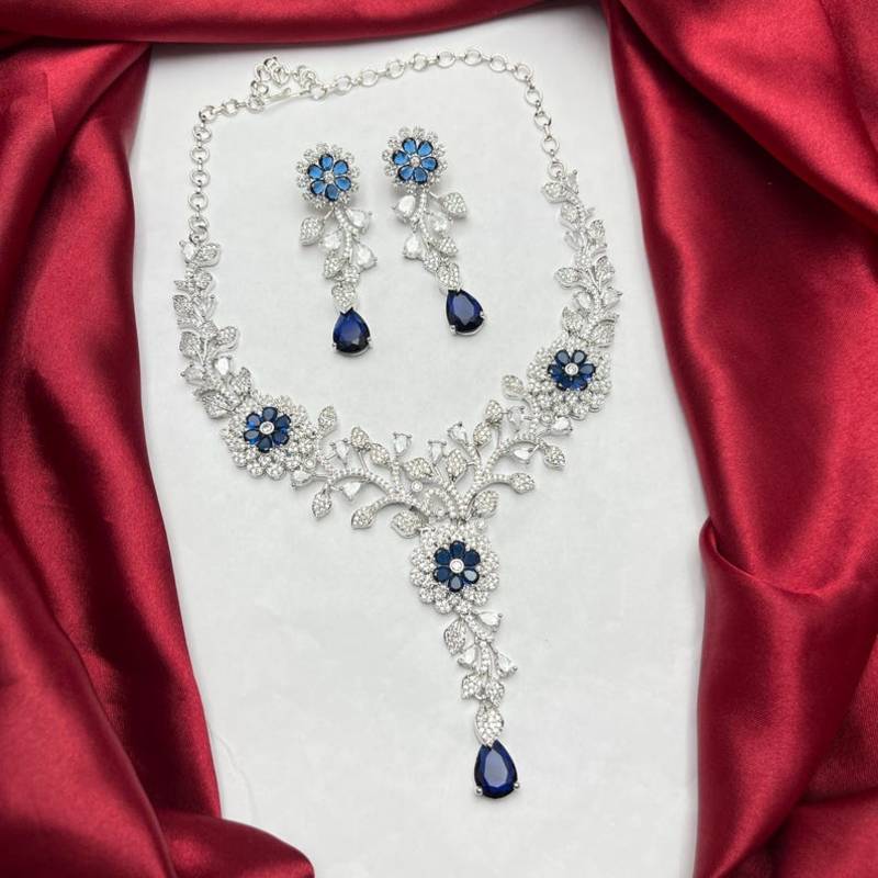sapphire blue marquise cubic zirconia floral bridal jewellery set