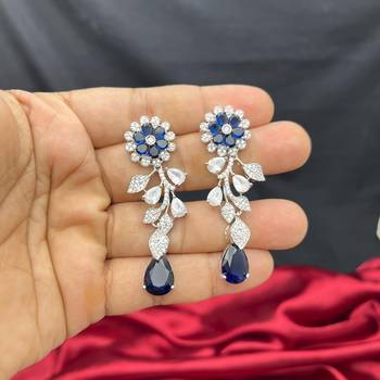 sapphire blue marquise cubic zirconia floral bridal jewellery set 4