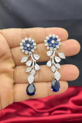 sapphire blue marquise cubic zirconia floral bridal jewellery set