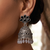 Traditional oxidized silver black stone flower jhumka drop earrings with grey beads for women