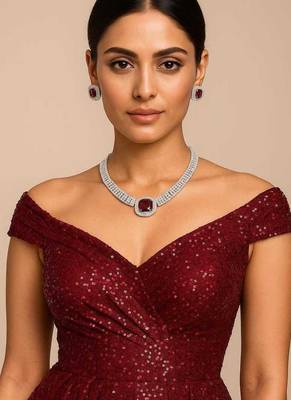 cz ruby necklace & earrings set: bridal statement jewellery 1