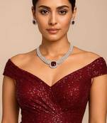 cz ruby necklace & earrings set: bridal statement jewellery
