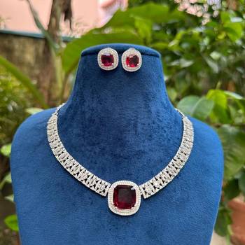 cz ruby necklace & earrings set: bridal statement jewellery 3
