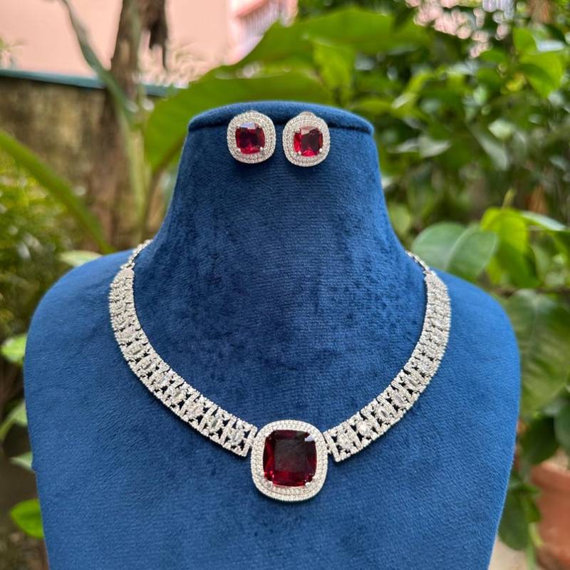 cz ruby necklace & earrings set: bridal statement jewellery