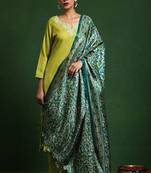 Floral embroidered cotton round neck kurta trouser & dupatta set