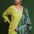 Floral embroidered cotton round neck kurta trouser & dupatta set
