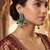 Traditional antique silver finish statement chandelier earrings with green onyx and pearl accents for women