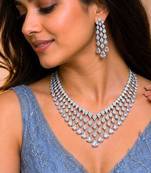 cubic zirconia statement necklace earrings set, bridal wedding jewellery, diamond replica chandelier set