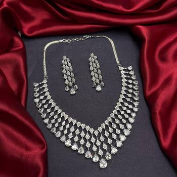 cubic zirconia statement necklace earrings set, bridal wedding jewellery, diamond replica chandelier set 2