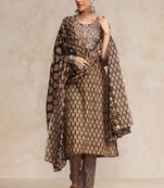 Floral printed cotton round neck kurta trouser & dupatta set