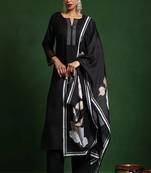 Floral printed cotton round neck kurta trouser & dupatta set