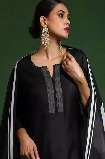 Floral printed cotton round neck kurta trouser & dupatta set