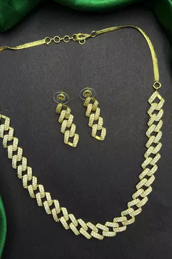 crystal cuban link bridal jewellery set, necklace, earrings, nose ring, silver plated