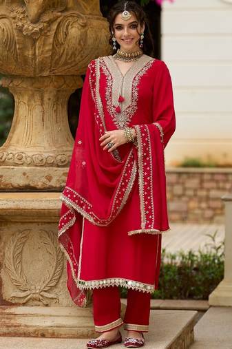 Women Ethnic Motifs Embroidered Mirror Work Kurta with Trousers & With Dupatta