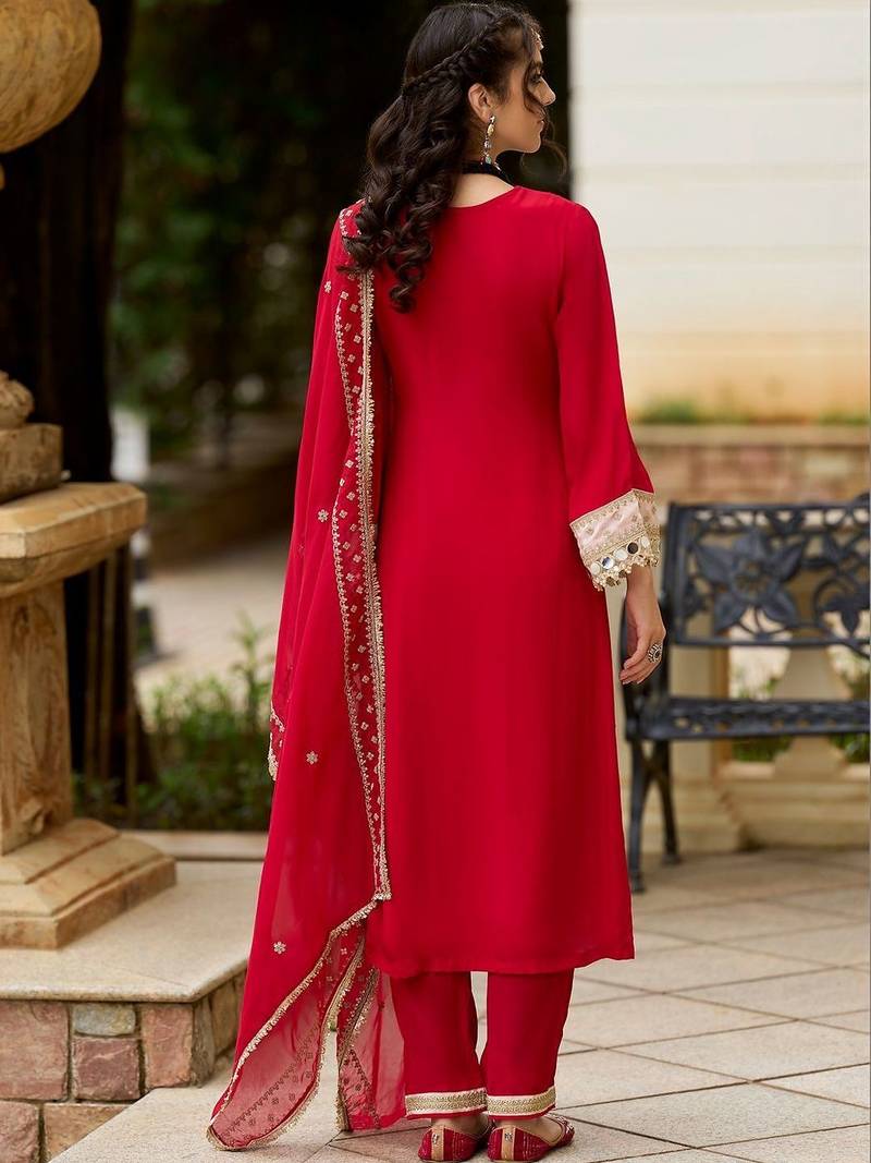 Women Ethnic Motifs Embroidered Mirror Work Kurta with Trousers & With Dupatta