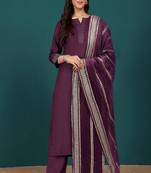 Floral printed cotton round neck kurta trouser & dupatta set