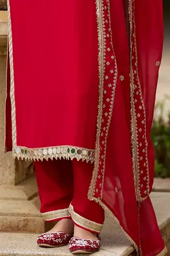 Women Ethnic Motifs Embroidered Mirror Work Kurta with Trousers & With Dupatta