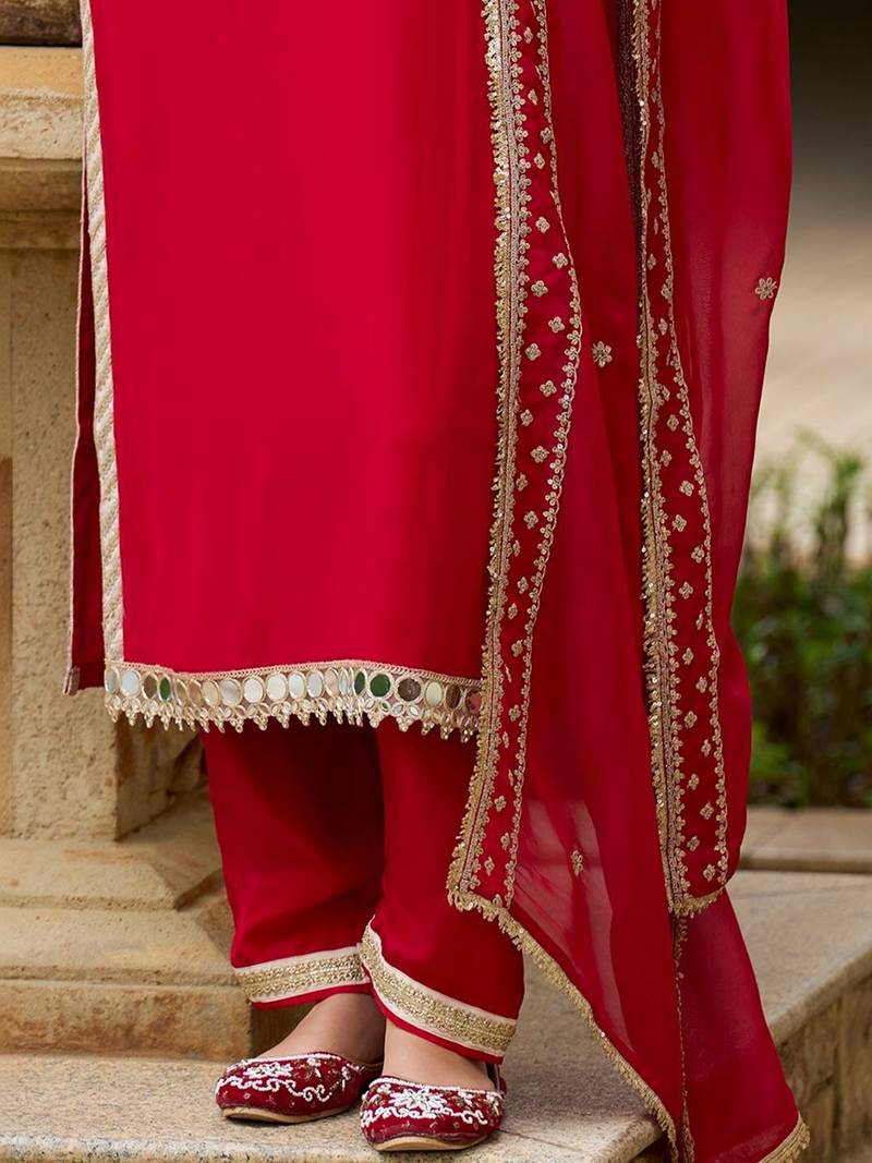 Women Ethnic Motifs Embroidered Mirror Work Kurta with Trousers & With Dupatta