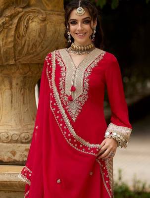 Women Ethnic Motifs Embroidered Mirror Work Kurta with Trousers & With Dupatta 6