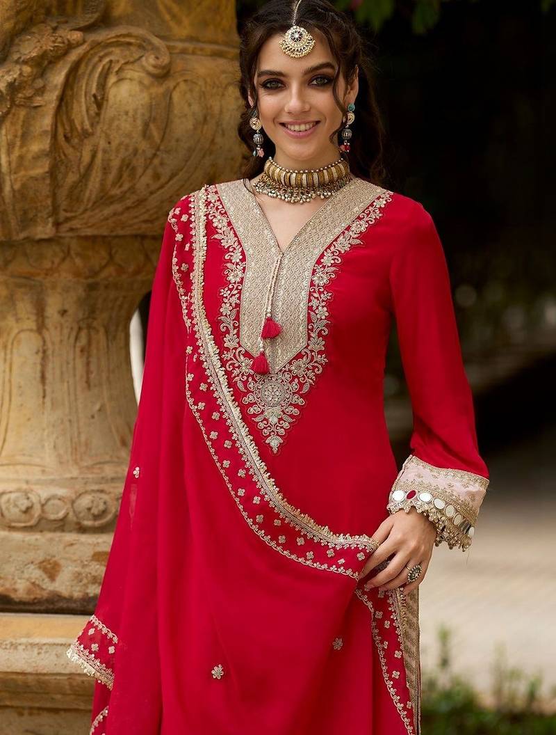 Women Ethnic Motifs Embroidered Mirror Work Kurta with Trousers & With Dupatta
