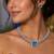 blue topaz cz diamond necklace earrings set, silver plated cushion cut bridal jewellery