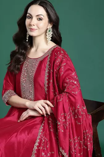Ethnic Motifs Embroidered Kurta with Trousers & Dupatta