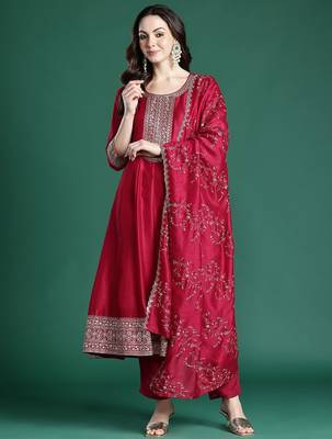 Ethnic Motifs Embroidered Kurta with Trousers & Dupatta 1