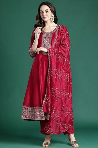 Ethnic Motifs Embroidered Kurta with Trousers & Dupatta