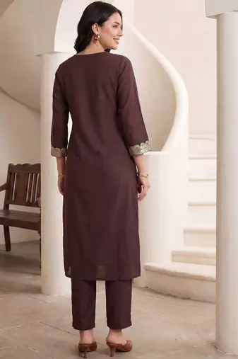 Women Embroidered Sequinned Kurta with Trousers