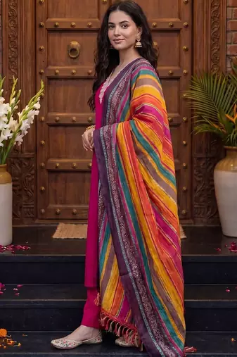 Women Ethnic Motifs Embroidered Thread Work Kurta with Trousers & With Dupatta