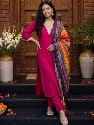 Women Ethnic Motifs Embroidered Thread Work Kurta with Trousers & With Dupatta 6