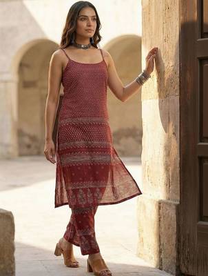 Women Ethnic Motifs Printed Cotton Kurta with Trousers 1