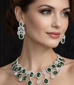 emerald green teardrop bridal jewellery set crystal cz choker necklace & earrings