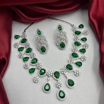 emerald green teardrop bridal jewellery set crystal cz choker necklace & earrings 3