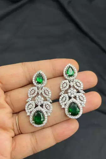 emerald green teardrop bridal jewellery set: crystal cz choker necklace & earrings