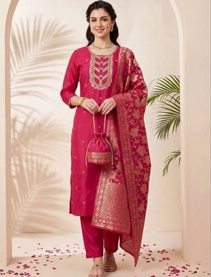 Women Ethnic Motifs Embroidered Regular Kurta with Trousers & With Dupatta 1