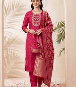 Women Ethnic Motifs Embroidered Regular Kurta with Trousers & With Dupatta