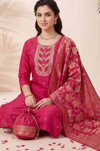 Women Ethnic Motifs Embroidered Regular Kurta with Trousers & With Dupatta