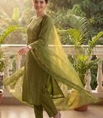 Women Ethnic Motifs Embroidered Thread Work Kurta with Trousers & With Dupatta