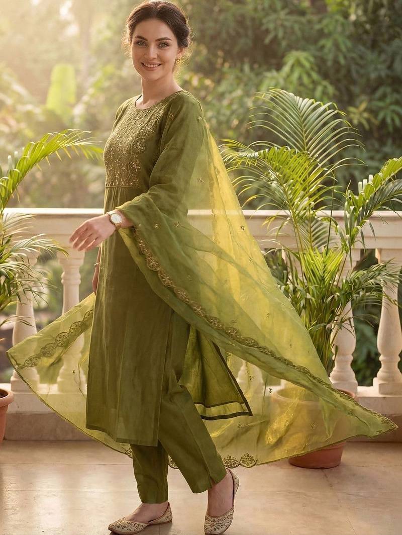 Women Ethnic Motifs Embroidered Thread Work Kurta with Trousers & With Dupatta