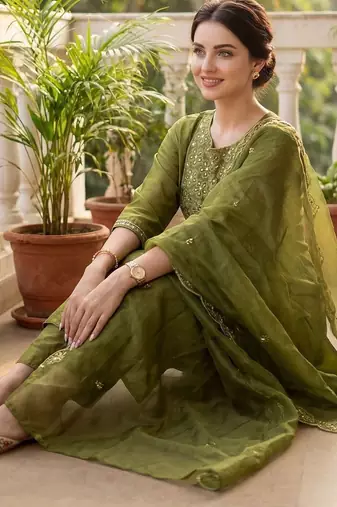Women Ethnic Motifs Embroidered Thread Work Kurta with Trousers & With Dupatta