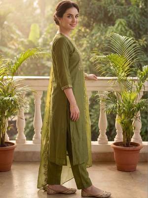 Women Ethnic Motifs Embroidered Thread Work Kurta with Trousers & With Dupatta 3