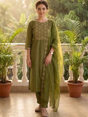 Women Ethnic Motifs Embroidered Thread Work Kurta with Trousers & With Dupatta 6