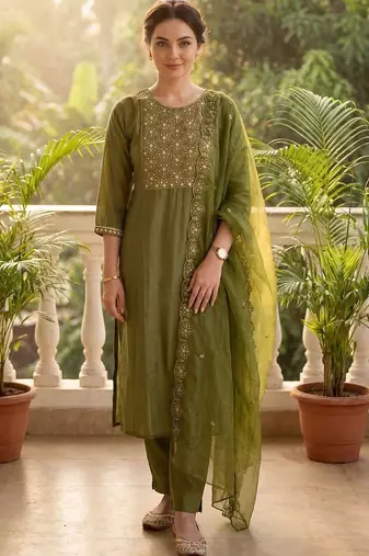 Women Ethnic Motifs Embroidered Thread Work Kurta with Trousers & With Dupatta